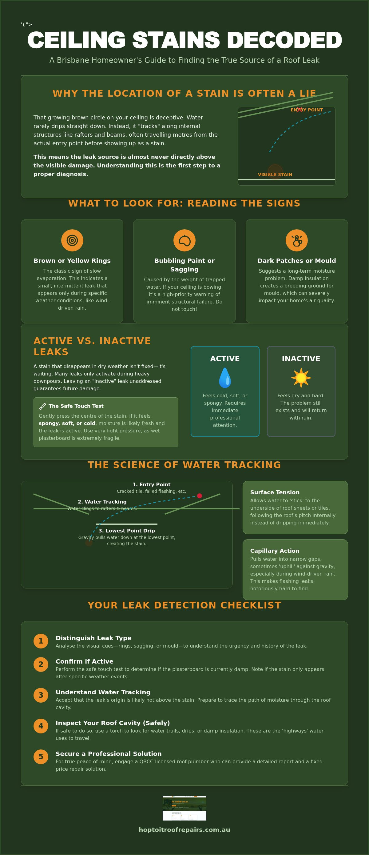 Ceiling Stain Leak Detection: How to Track and Fix Roof Leaks in Brisbane infographic