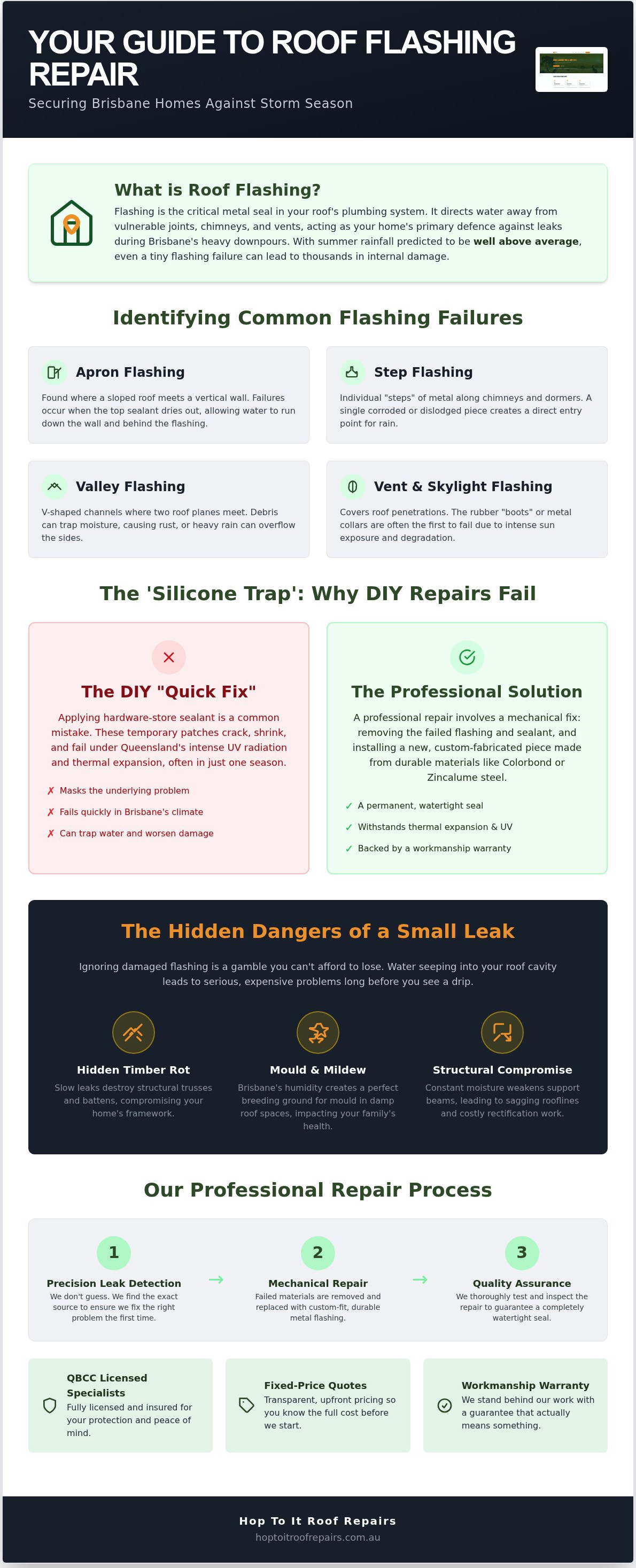 Expert Roof Flashing Repair Brisbane: Stop Leaks Before the Next Big Storm infographic