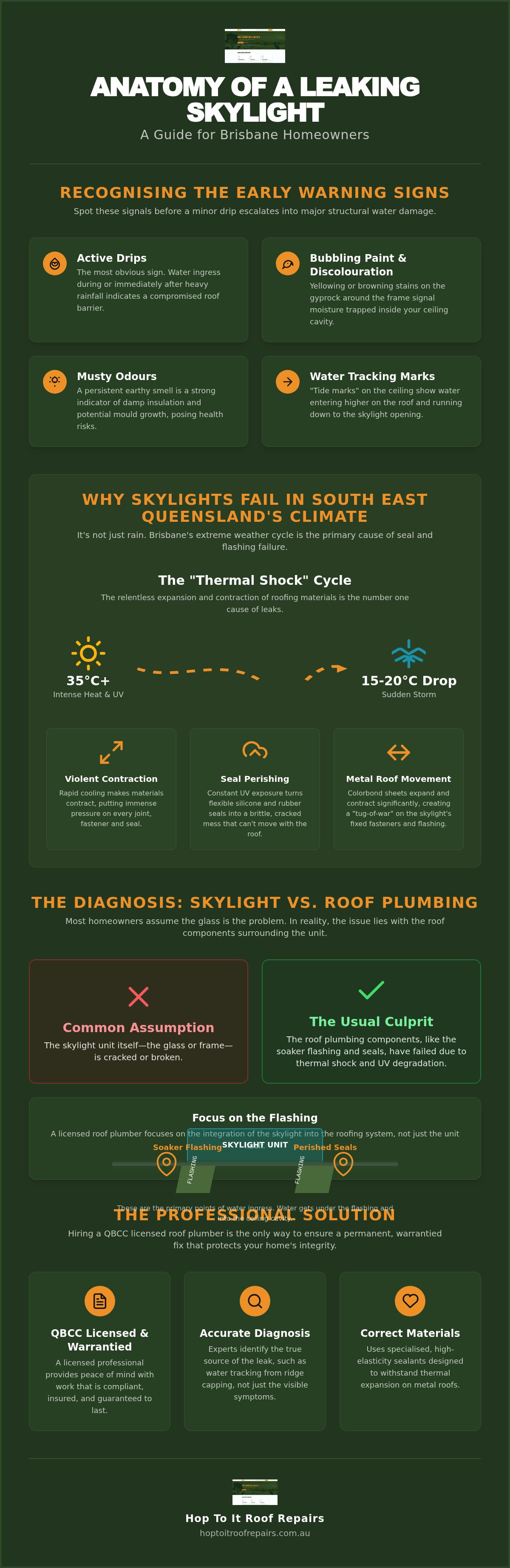 Skylight Leak Repair Brisbane: The Complete Guide to Fixing Roof Drips infographic