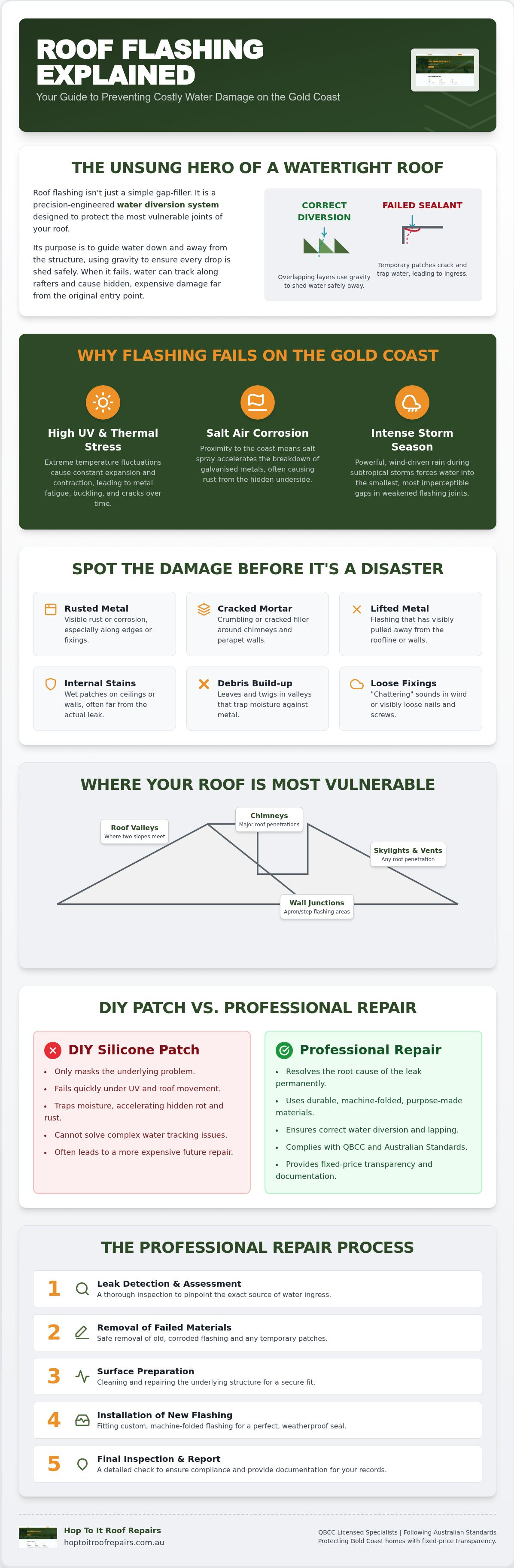 Roof Flashing Repair Gold Coast: The Homeowner’s Guide to Leak-Free Joints infographic