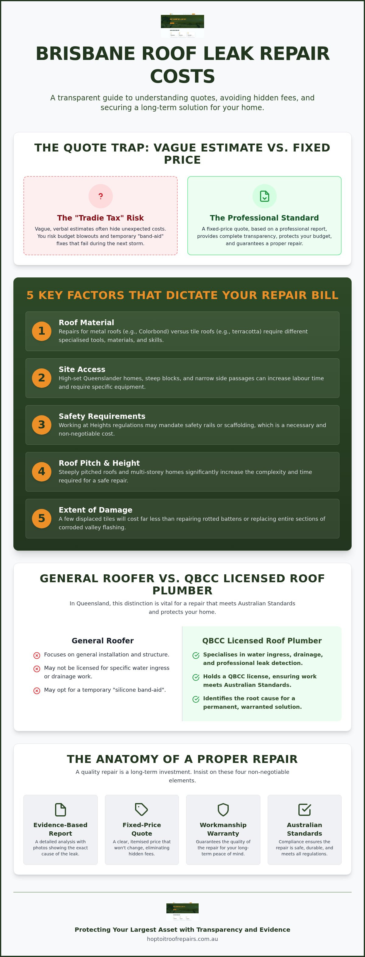 Roof Leak Repair Cost Brisbane: 2026 Price Guide for Homeowners infographic