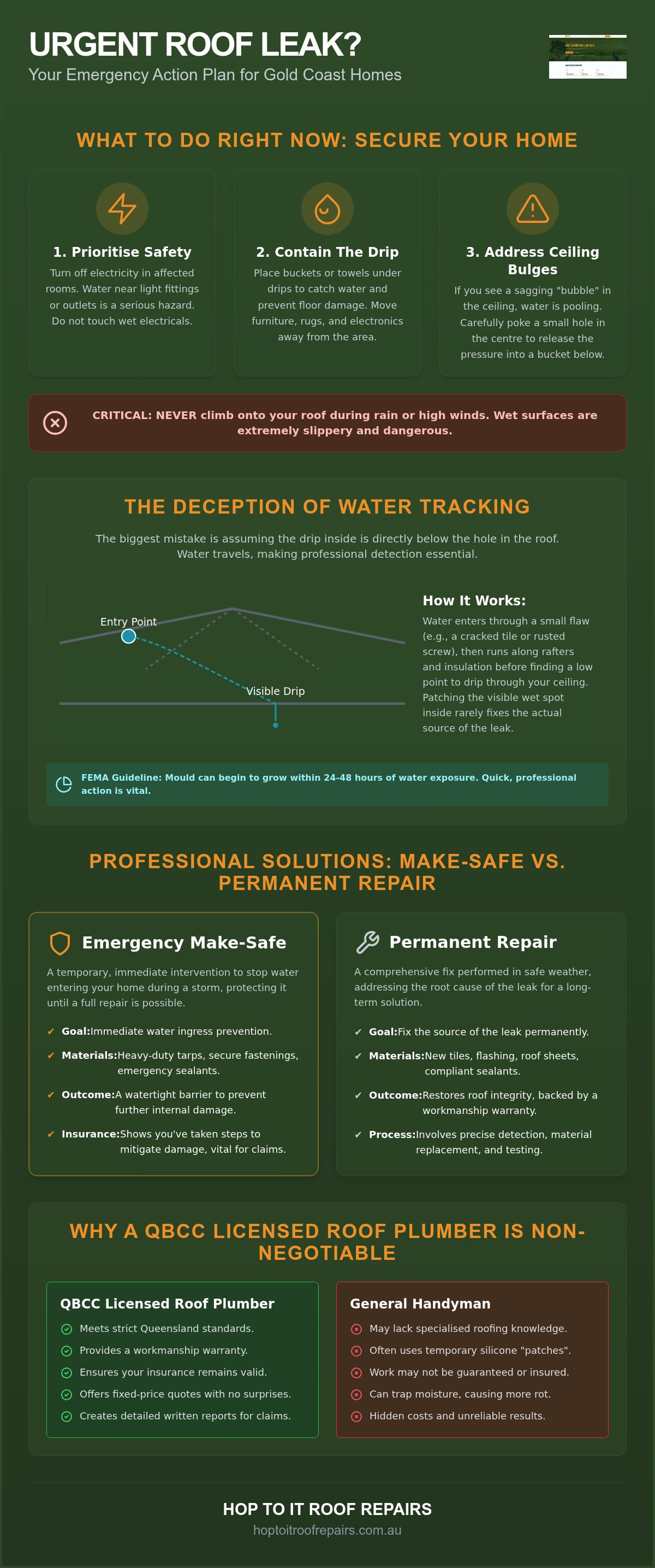 Urgent Roof Leak Repair Gold Coast: A Step-by-Step Emergency Guide infographic