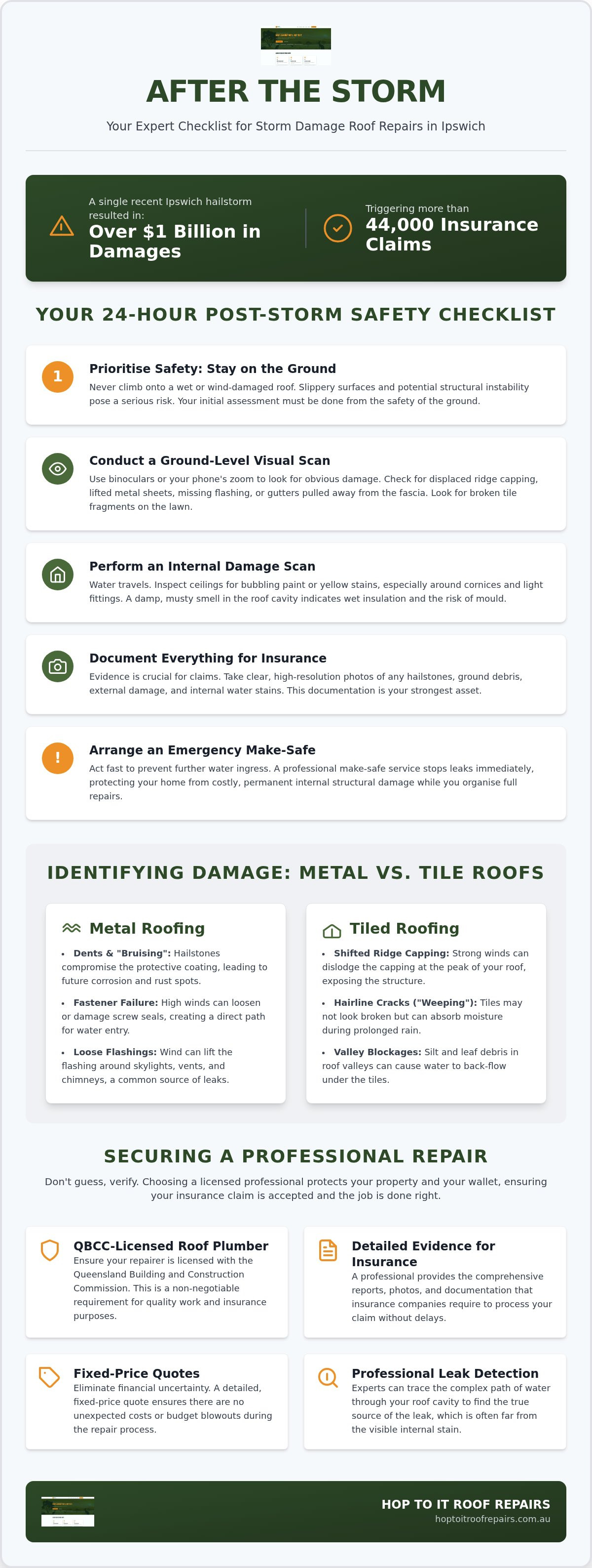 Storm Damage Roof Repairs Ipswich: The Ultimate Homeowner’s Checklist infographic