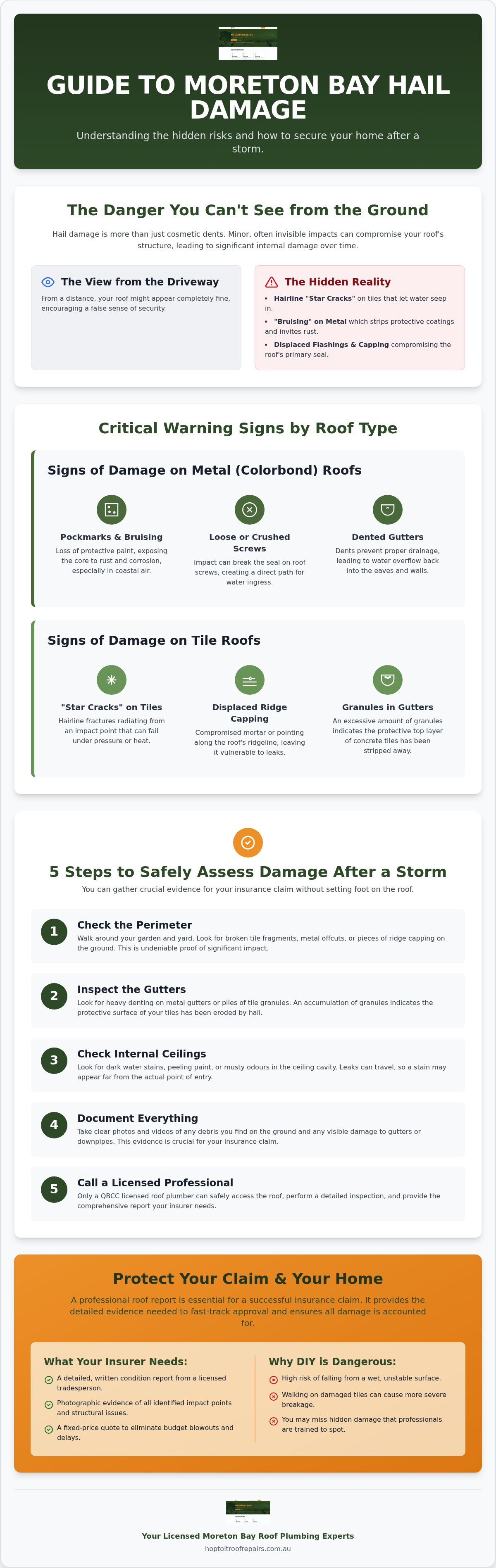 Hail Damage Roof Repair Moreton Bay: A Homeowner’s Action Guide infographic