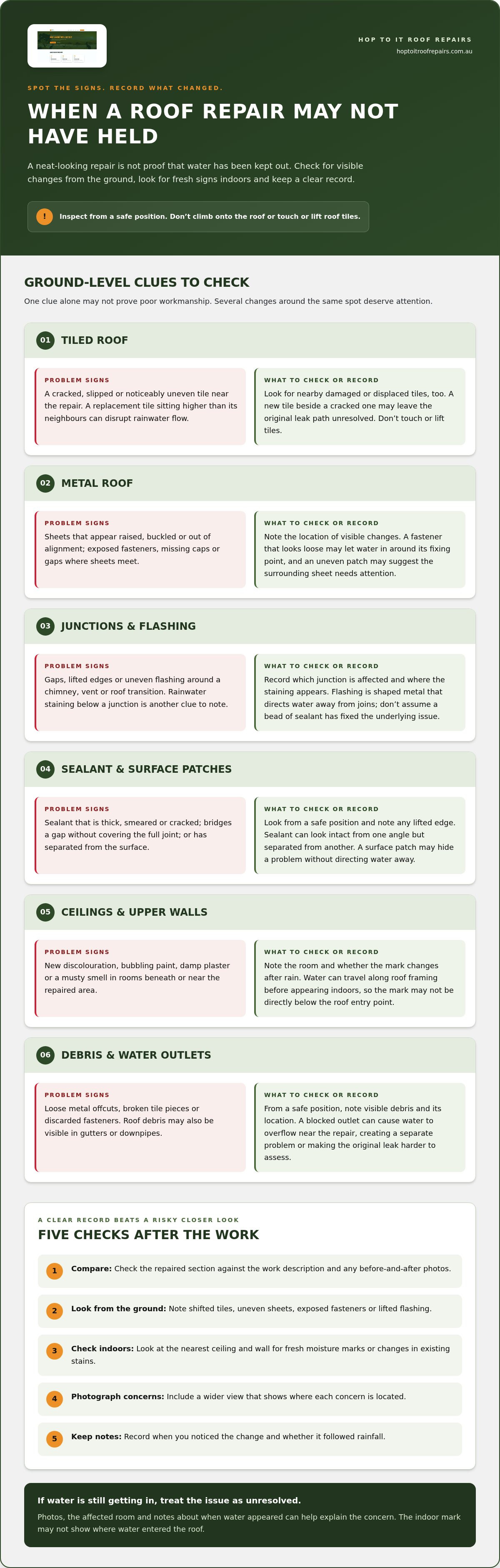 Signs of a Bad Roof Repair Job to Check for After Work infographic